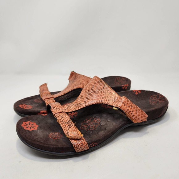 Orthaheel Womens Molly Orange Brown Snake Print Slip On Sandals Size 7 Comfort - Picture 4 of 8